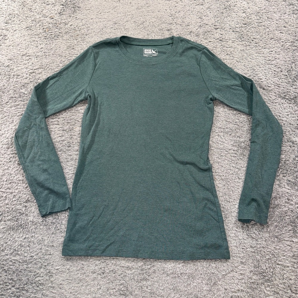 Eddie Bauer Long Sleeve T-Shirt Small Green Womens Crew Neck Heathered Tee